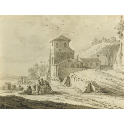 View of Italianate buildings on the banks of a river
